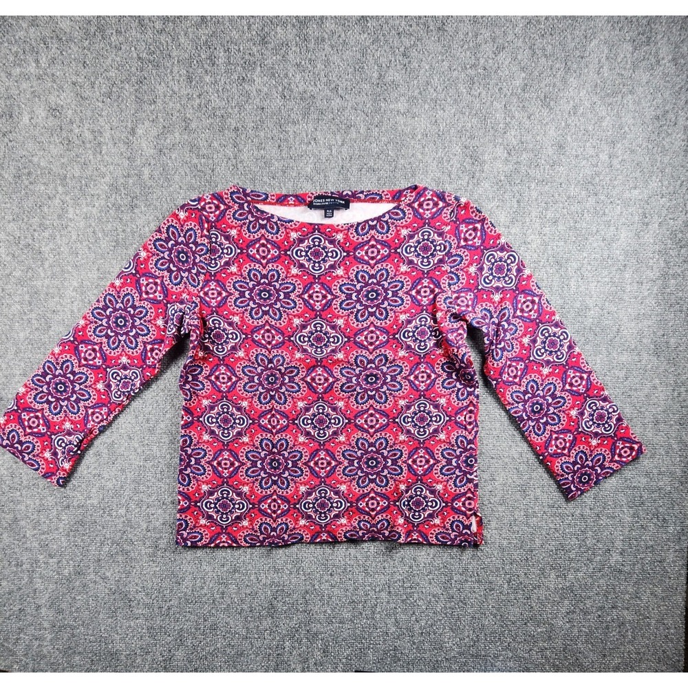 Jones New York‎ Signature Petite Red Blue Medallion Paisley  Top 100% Cotton